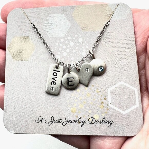 Sterling Silver Womans Necklace Charms Love Heart Initial E Blue Gem Gift Idea - Picture 3 of 3